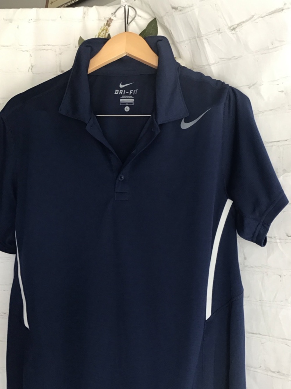 Nike Men's Dri-FIT Navy Polo with White Accents